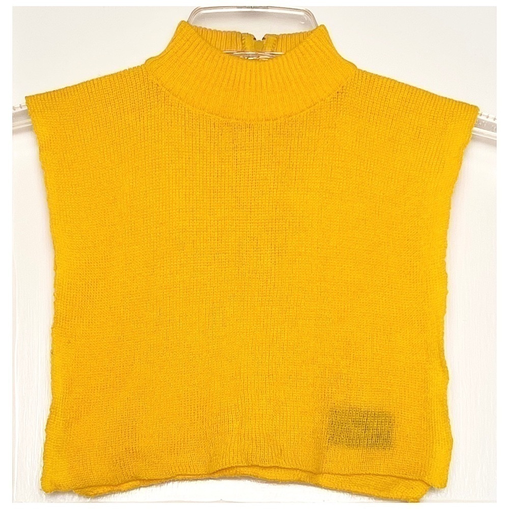VINTAGE 1970s Mustard Yellow Knit‎ Mockneck Sleeveless Cropped Dickey Sweater